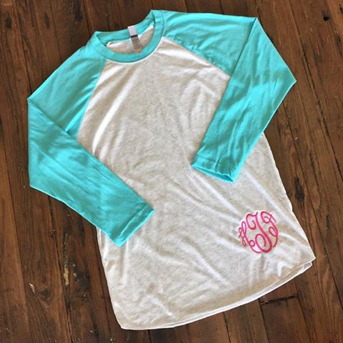 Monogrammed Raglan Tee-17 Colors Available (Unisex sizing. Size down for fitted look.)
